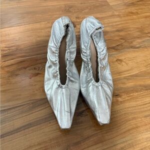 Bottega Veneta metallic silver leather pumps